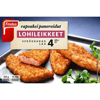 Findus Rapeaksi paneroidut lohileikkeet ASC 320g, pakaste kalorit ja ravintosisältö