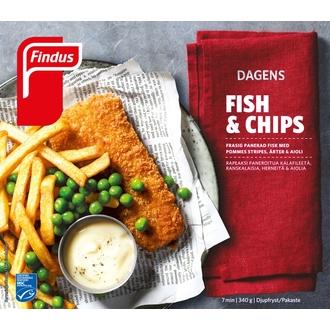 Findus Dagens Fish & Chips MSC 340g, pakaste kalorit ja ravintosisältö - 189 kcal
