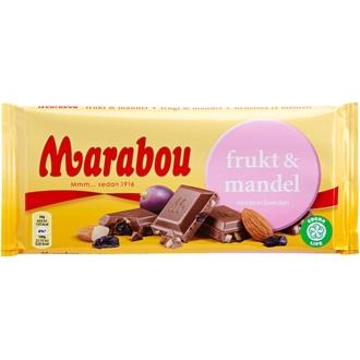 Marabou frukt & mandel suklaalevy 200g kalorit ja ravintosisältö