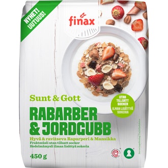 Finax Sunt & Gott raparperi & mansikka mysli 450g ilman lisättyä sokeria kalorit ja ravintosisältö