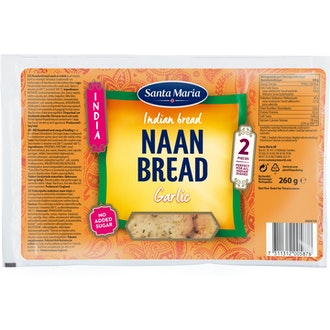 SM India Naan Bread 260g Garlic kalorit ja ravintosisältö - 265 kcal
