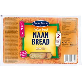 Santa Maria Indian Naan Bread 2kpl 260g Garlic, Naan-leipä valkosipuli kalorit ja ravintosisältö - 269 kcal