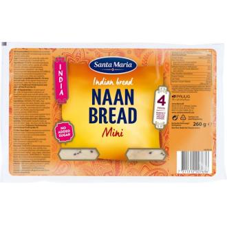 Santa Maria Indian Naan Bread Mini 4kpl 260g kalorit ja ravintosisältö - 268 kcal