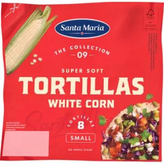 Santa Maria White Corn Tortilla small maissitortilla (8-pack) 208g kalorit ja ravintosisältö - 245 kcal