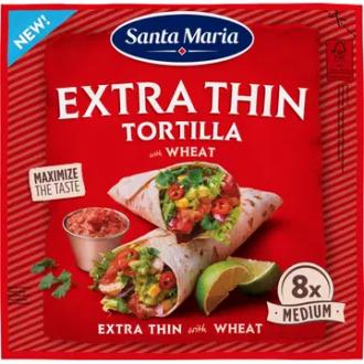 Santa Maria Erittäin ohut vehnätortilla. 244g kalorit ja ravintosisältö - 311 kcal