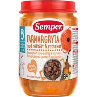 Semper 190G Talonpojanpata Naudanlihaa &amp; Juureksia Alkaen 8 Kk Lastenateria kalorit ja ravintosisältö