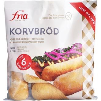 Fria Hot dog -sämpylä 220g/6kpl gluteeniton pakaste kalorit ja ravintosisältö
