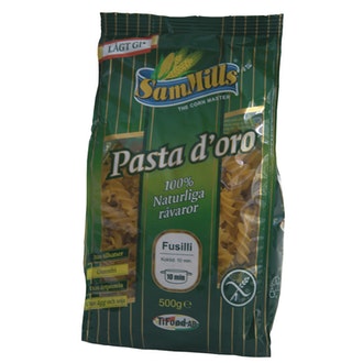 SamMills Pasta D'oro fusilli luontaisesti gluteeniton pasta 500g kalorit ja ravintosisältö