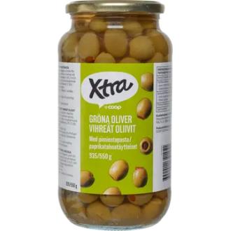 Xtra paprikatahnatäytteiset vihreät oliivit 935/550 g kalorit ja ravintosisältö