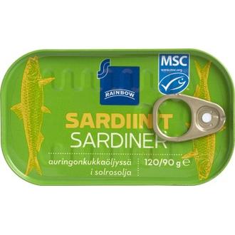 Rainbow 120/90g sardiinit auringonkukkaöljyssä kalorit ja ravintosisältö - 264 kcal