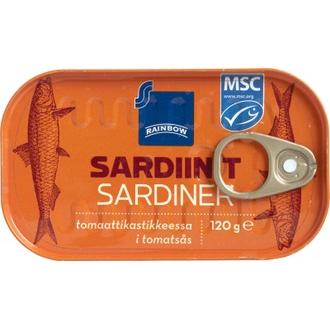 Rainbow 120g sardiinit tomaattikastikkeessa kalorit ja ravintosisältö - 159 kcal