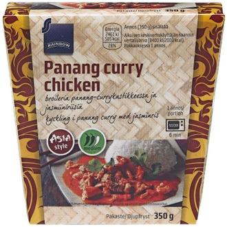Rainbow 350g broileria panang-currykastikkeessa ja jasmiiniriisiä pakaste kalorit ja ravintosisältö - 167 kcal