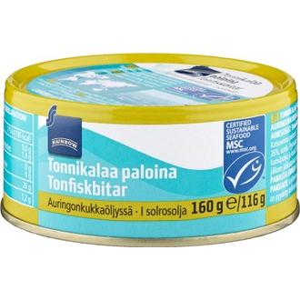 Rainbow 160/116g tonnikalaa paloina auringonkukkaöljyssä MSC kalorit ja ravintosisältö - 185 kcal