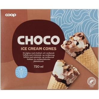 Coop jäätelötuutti suklaa 6 kpl 720 ml/415 g kalorit ja ravintosisältö - 267 kcal