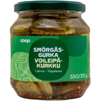 Coop voileipäkurkku viipaleina 550/310 g kalorit ja ravintosisältö