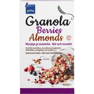 Rainbow 450g granola marja-manteli kalorit ja ravintosisältö - 409 kcal