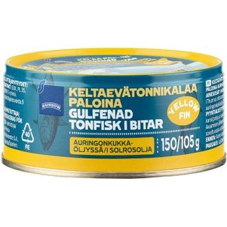 Rainbow 150/105g keltaevätonnikalaa paloina auringonkukkaöljyssä kalorit ja ravintosisältö - 186 kcal