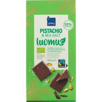 Rainbow tumma suklaa 55 % pistaasipähkinä ja merisuola luomu 100 g kalorit ja ravintosisältö - 560 kcal