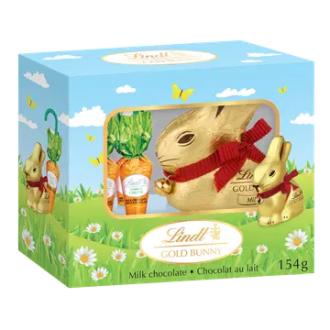 Lindt GOLD BUNNY ja porkkanat maitosuklaakuviot 154g kalorit ja ravintosisältö - 553 kcal