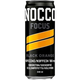 NOCCO FOCUS Black Orange hiilihapotettu energiajuoma 330ml kalorit ja ravintosisältö