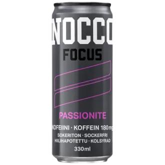 NOCCO FOCUS Passionite kofeiinia ja vitamiineja sisältävä hiilihapotettu energiajuoma 330ml kalorit ja ravintosisältö - 1 kcal