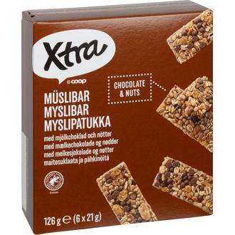 Xtra 126g myslipatukka suklaa 6 kpl kalorit ja ravintosisältö