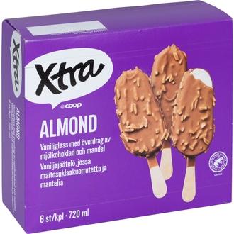 Xtra Almond jäätelöpuikko 6 x 120 ml/80 g kalorit ja ravintosisältö
