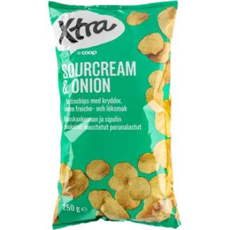 Xtra sour cream & onion perunalastut 250 g kalorit ja ravintosisältö