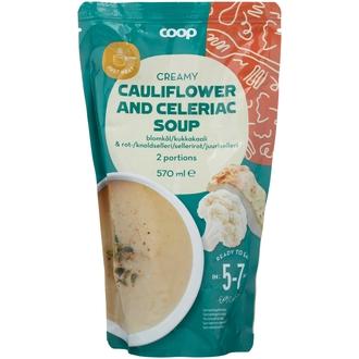 Coop kermainen kukkakaali-juurisellerikeitto 570 ml kalorit ja ravintosisältö - 74 kcal