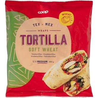 Coop vehnätortilla 480 g 12 kpl kalorit ja ravintosisältö - 297 kcal