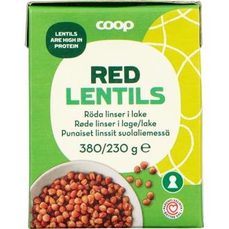 Coop punaiset linssit 380/230 g kalorit ja ravintosisältö