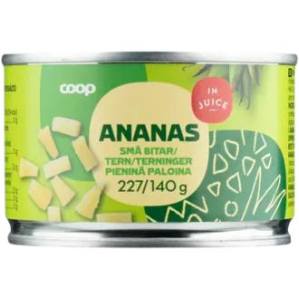 Coop ananas pieninä paloina mehussa 227/140 g kalorit ja ravintosisältö