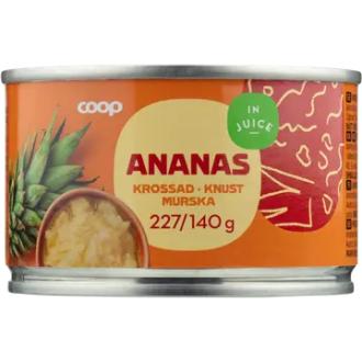 Coop ananasmurska täysmehussa 227/140 g kalorit ja ravintosisältö