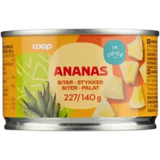 Coop ananas paloina täysmehussa 227/140 g kalorit ja ravintosisältö