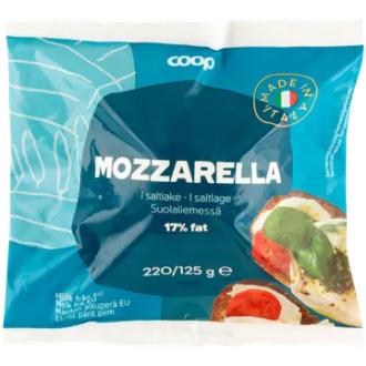 Coop mozzarella 220/125 g kalorit ja ravintosisältö