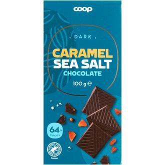 Coop tumma suklaa 64 % kinuski ja merisuola 100 g kalorit ja ravintosisältö - 544 kcal