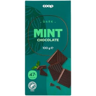 Coop tumma suklaa 47 % minttu 100 g kalorit ja ravintosisältö - 523 kcal