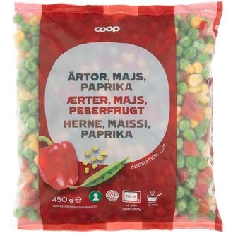 Coop herne-maissi-paprika 450 g pakaste kalorit ja ravintosisältö - 85 kcal