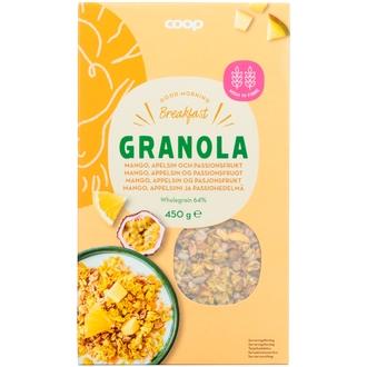 Coop granola mango, appelsiini ja passionhedelmä 450 g kalorit ja ravintosisältö - 410 kcal
