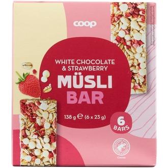 Coop myslipatukka valkosuklaa-mansikka 6 kpl 138 g kalorit ja ravintosisältö - 382 kcal