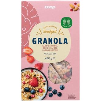 Coop granola marja ja manteli 450 g kalorit ja ravintosisältö - 417 kcal