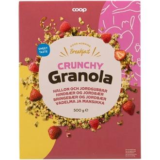 Coop crunchy granola vadelma ja mansikka 500 g kalorit ja ravintosisältö - 438 kcal