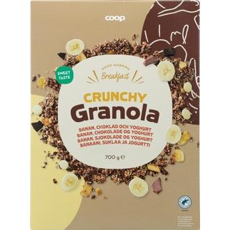 Coop crunchy granola banaani, suklaa ja jogurtti 700 g kalorit ja ravintosisältö - 466 kcal