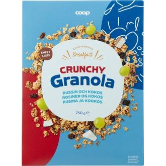 Coop crunchy granola rusina ja kookos 750 g kalorit ja ravintosisältö - 444 kcal