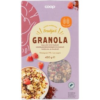Coop granola vadelma ja kaakao 450 g kalorit ja ravintosisältö - 420 kcal