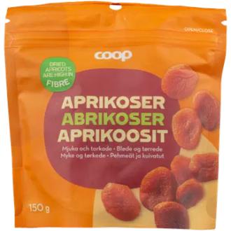 Coop pehmeät kuivatut aprikoosit 150 g - ravintosisältö, kalorit ja ravintoarvot