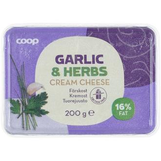 Coop Valkosipuli & yrtit tuorejuusto laktoositon 200 g kalorit ja ravintosisältö - 192 kcal