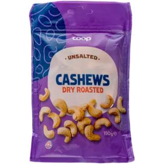 Coop kuivapaahdetut cashewpähkinät suolaamaton 150g kalorit ja ravintosisältö - 630 kcal