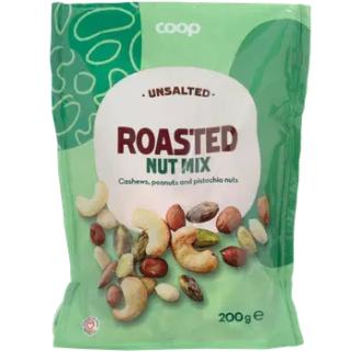 Coop Roasted nut mix cashew-, maapähkinä- ja pistaasipähkinäsekoitus 200g suolaamaton kalorit ja ravintosisältö - 596 kcal