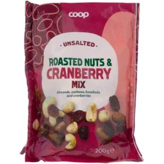 Coop paahdettu pähkinä- ja karpalosekoitus 200g suolaamaton kalorit ja ravintosisältö - 566 kcal